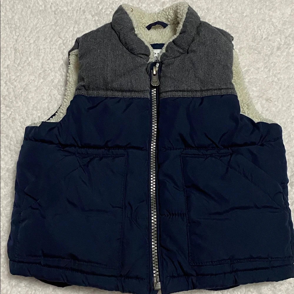 BABY GAP boys Sz 18mo - 24mo puffer vest navy / grey waterproof and lined ¥